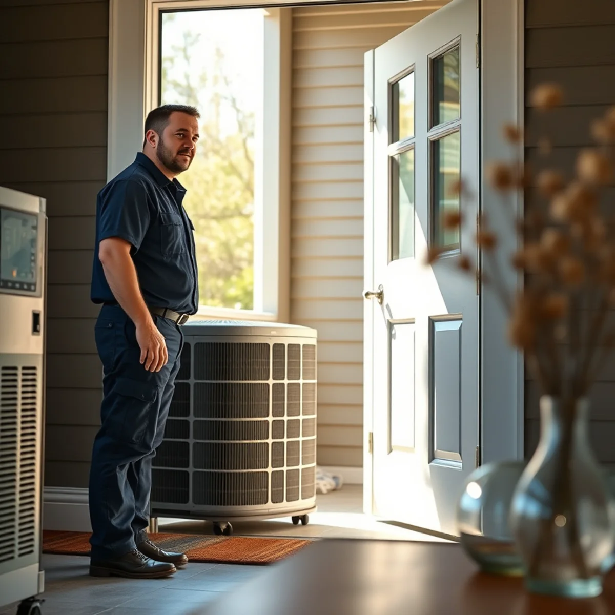Flaming Ice Heating & Cooling technician at a home in Lillington, NC