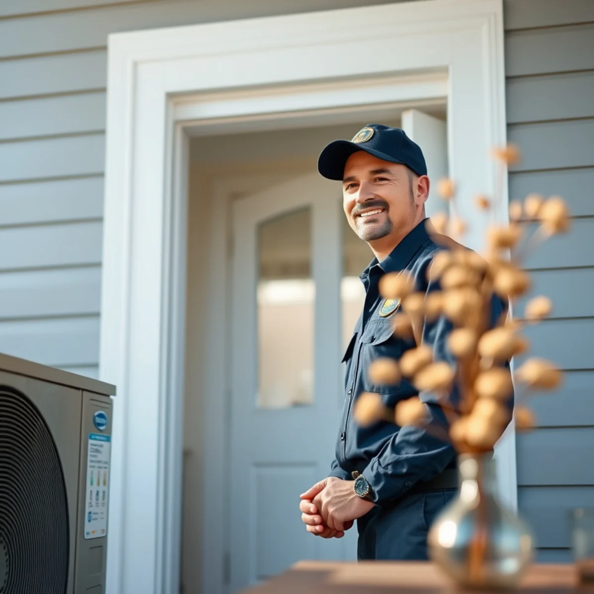 Flaming Ice Heating & Cooling technician at a home in Oak Island, NC