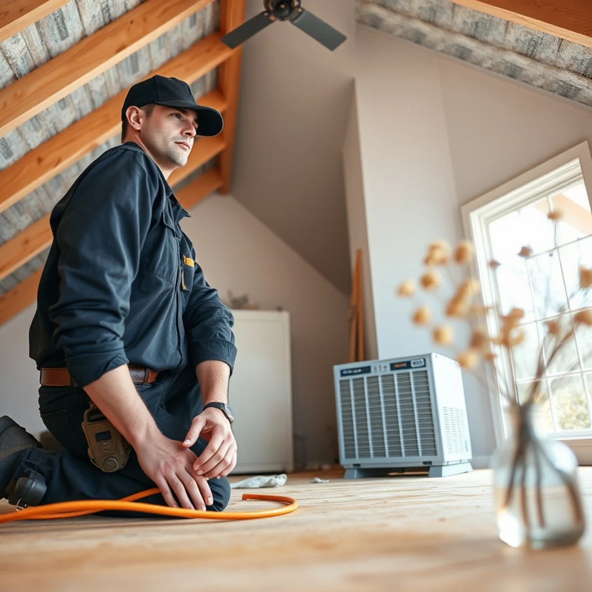Flaming Ice Heating & Cooling completing attic insulation & air sealing in North Carolina