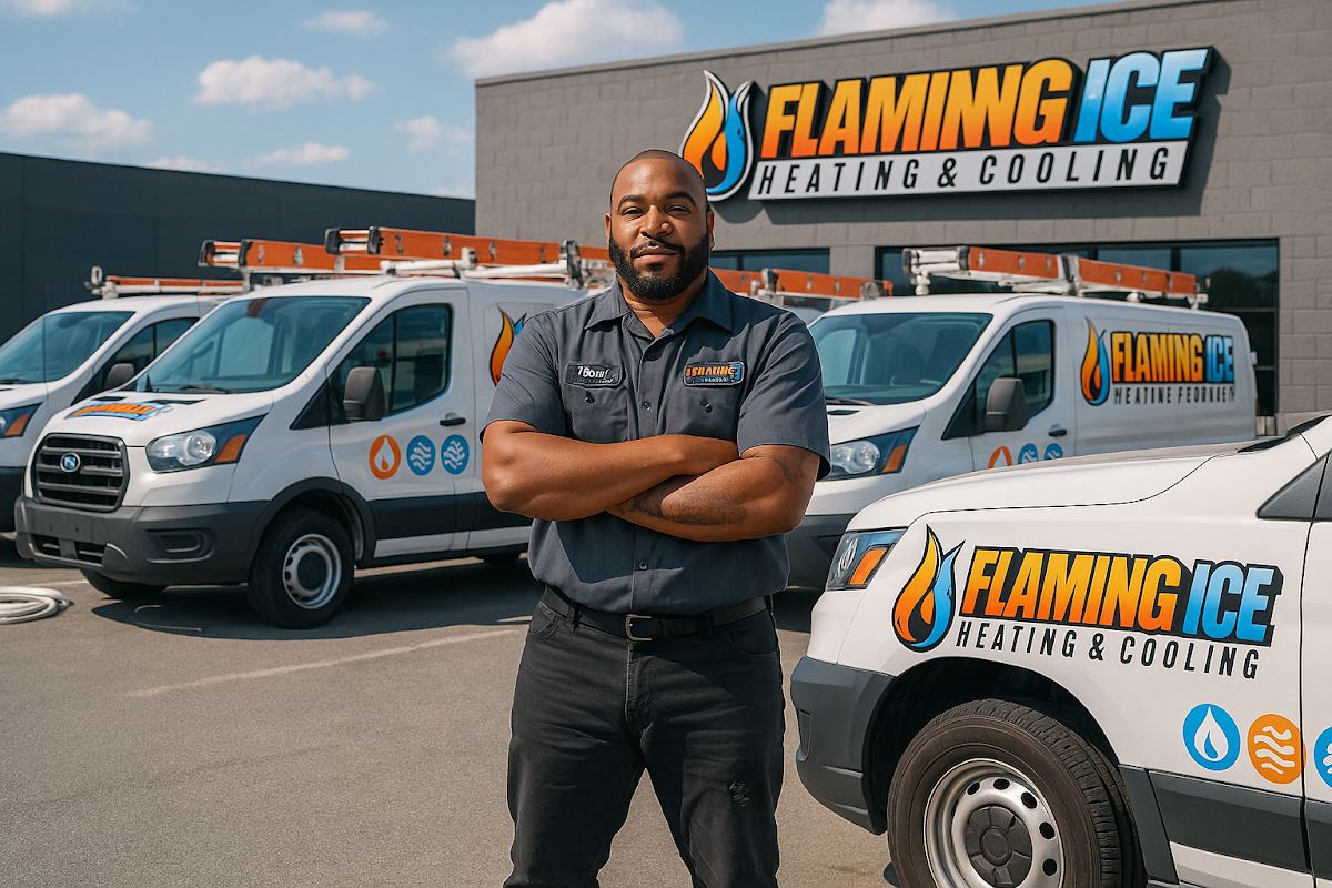 Flaming Ice Heating & Cooling owner and service fleet in Clayton, NC